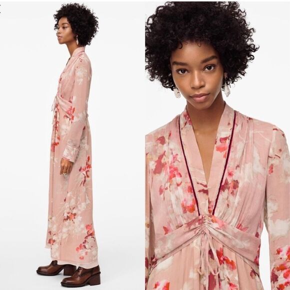Zara Limited Edition Blogger Favorite 2022 Pale Pink Watercolor Floral Flowy Max - Picture 7 of 15